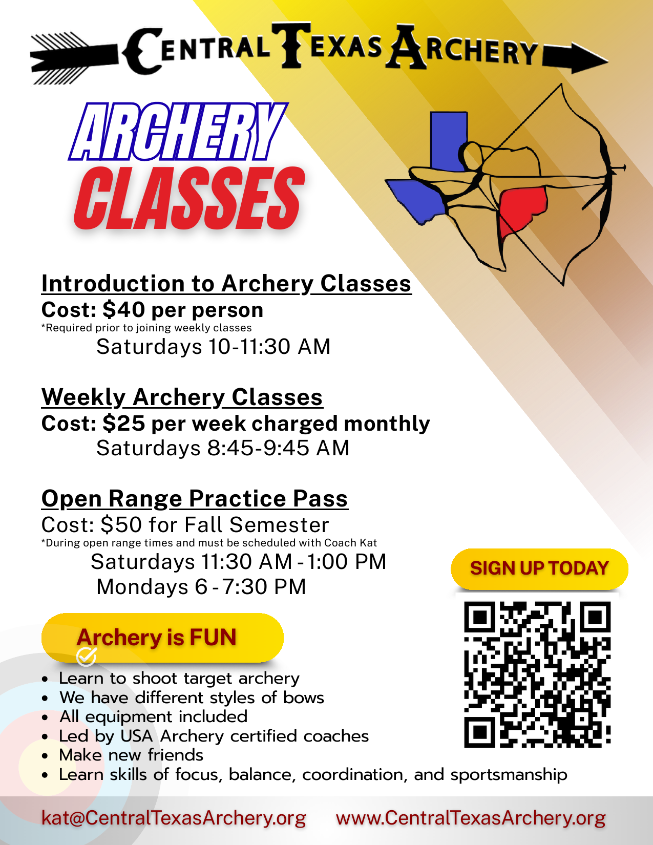 Central Texas Archery Fall 2026 class flyer